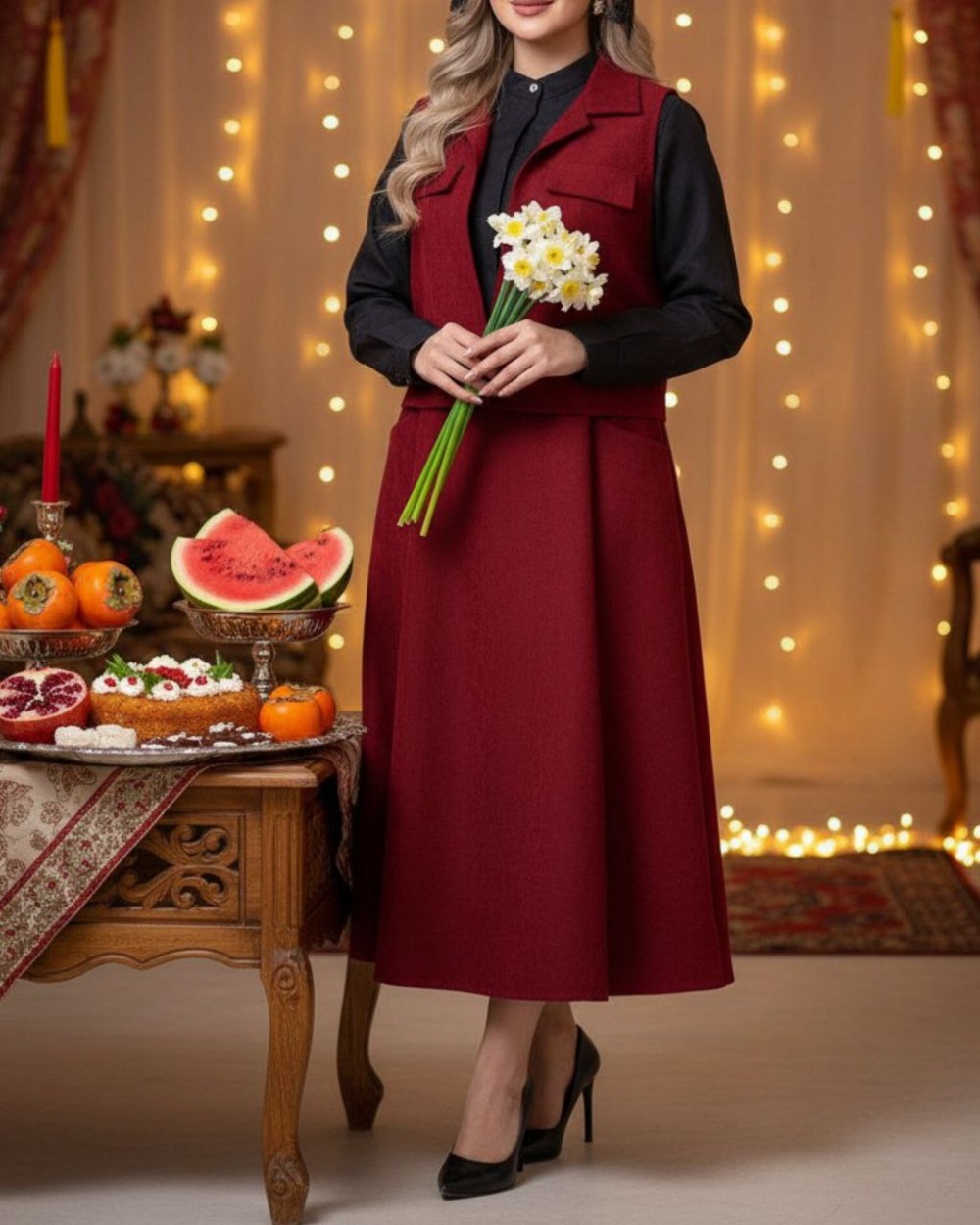 ست دو تیکه جلیقه و پیراهن مدل میرا کد 1513 (ضمانت اصالت)