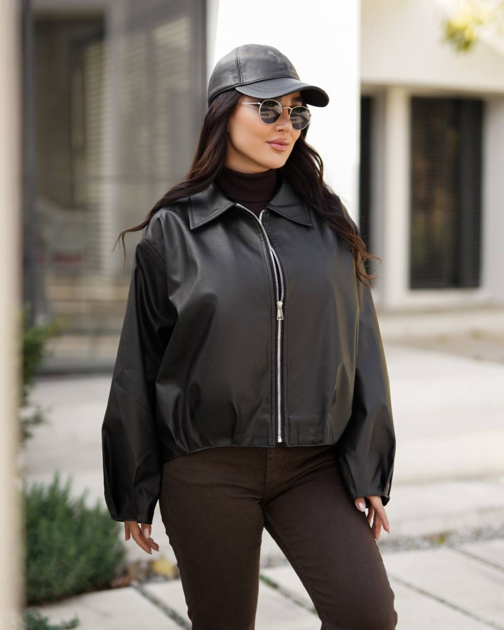 بامبر چرم زنانه مدل آستین پفی کد 6040 (ضمانت اصالت)