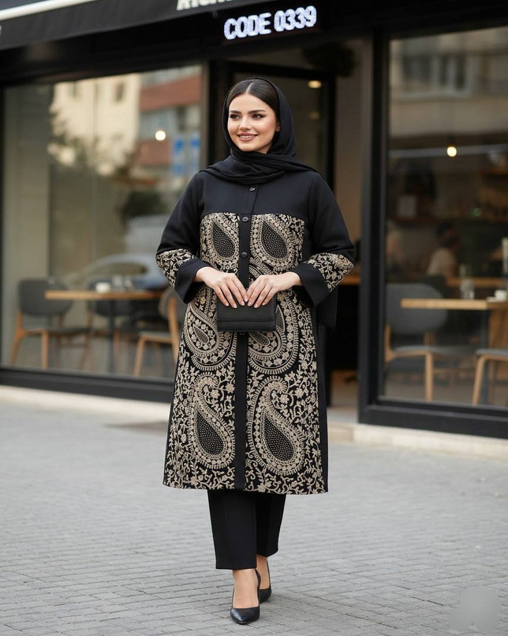 مانتو کتی بلند با خرجکار مخمل گلدوزی زنانه کد 0339 (ضمانت اصالت)