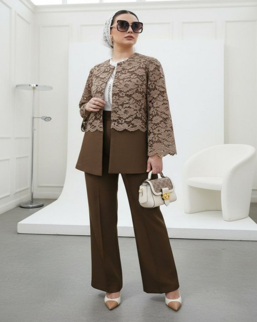 ست کت و شلوار زنانه خرجکار گیپور مدل فروغ کد 1010 (ضمانت اصالت)