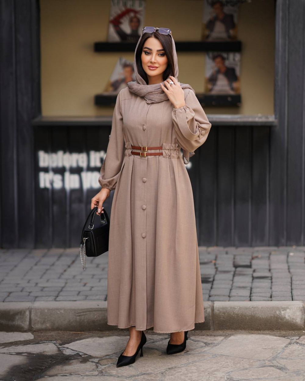 مانتو بلند دو کمربندی شانتون زنانه با کمربند مدل کرشمه کد 169 (ضمانت اصالت)