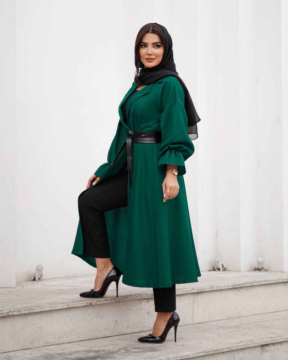 مانتو کمر چرم بلند زنانه جدید 1405 کد 116