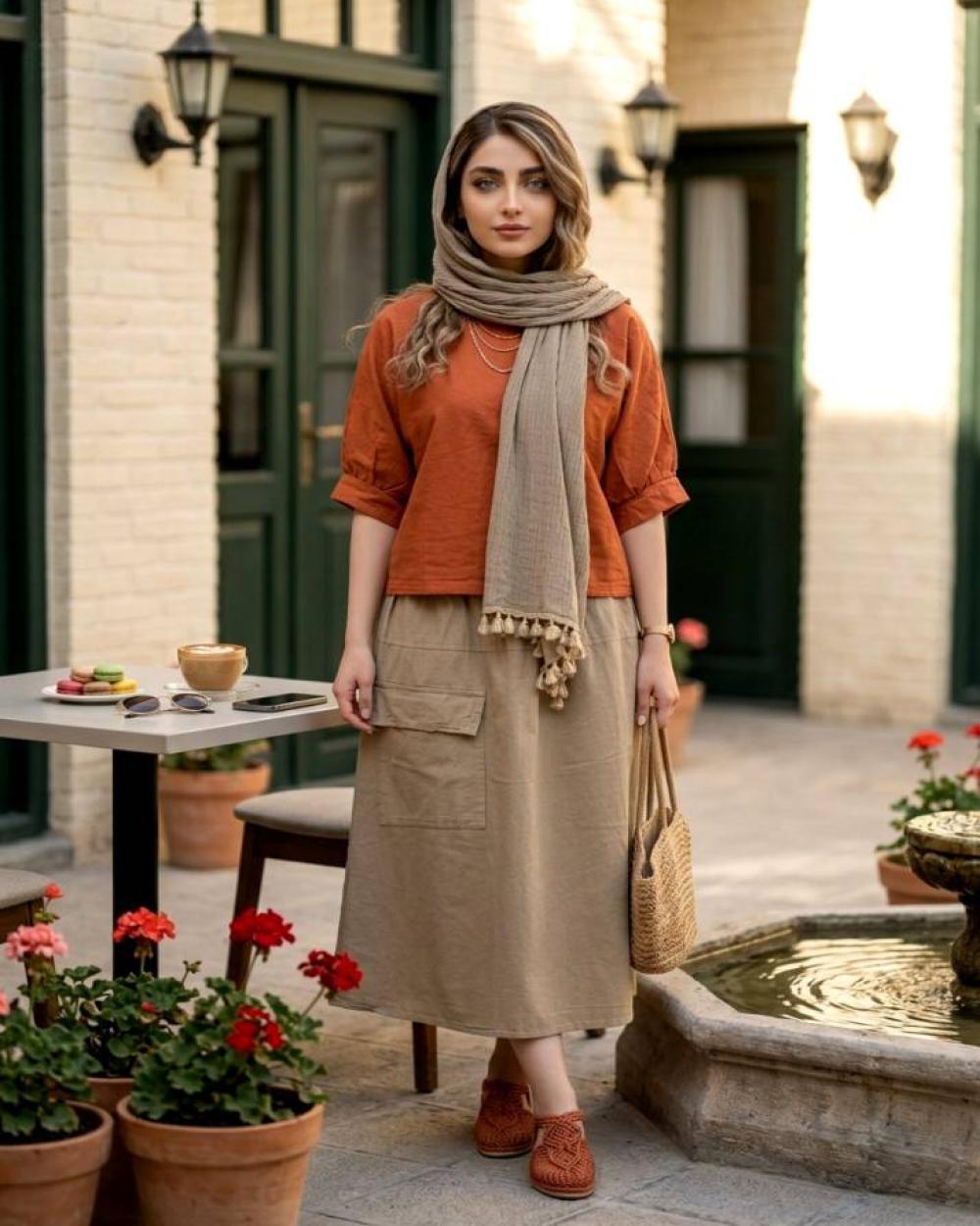 ست سه تیکه شومیز، دامن و شال زنانه الیاف طبیعی کد 3257 (ضمانت اصالت)