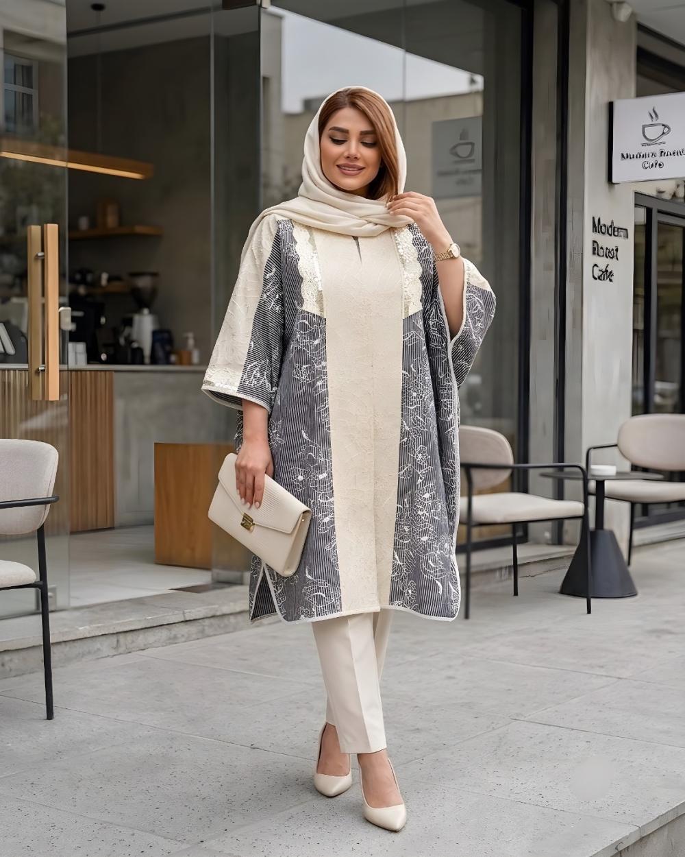 مانتو پانچی لنین زنانه سوزن دوزی کد 0453 (ضمانت اصالت)