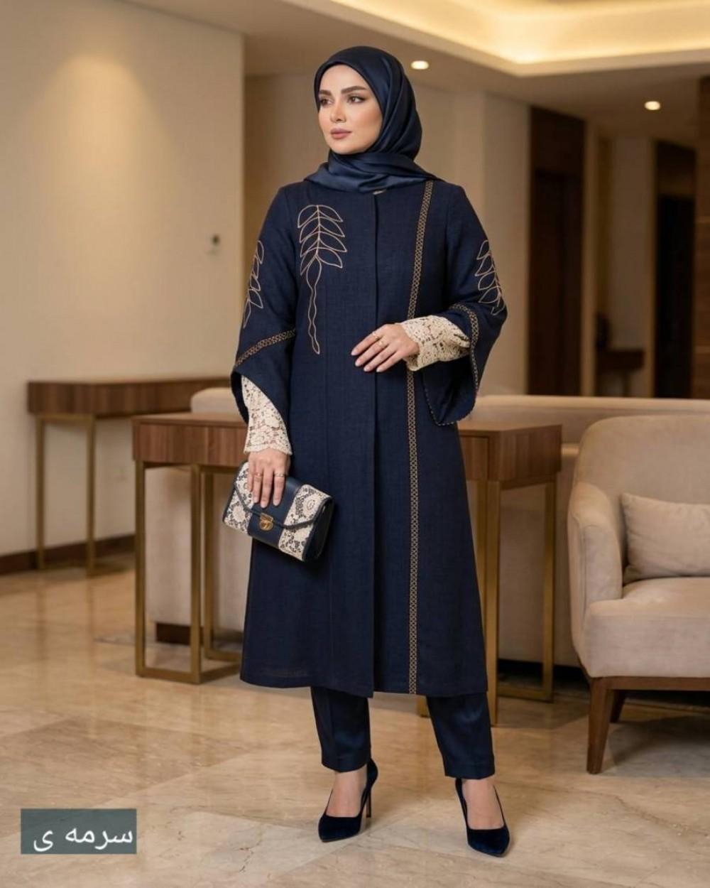 مانتو جدید بلند شیک زنانه مدل رویسا پارچه شانتون  کد1551 (ضمانت اصالت)