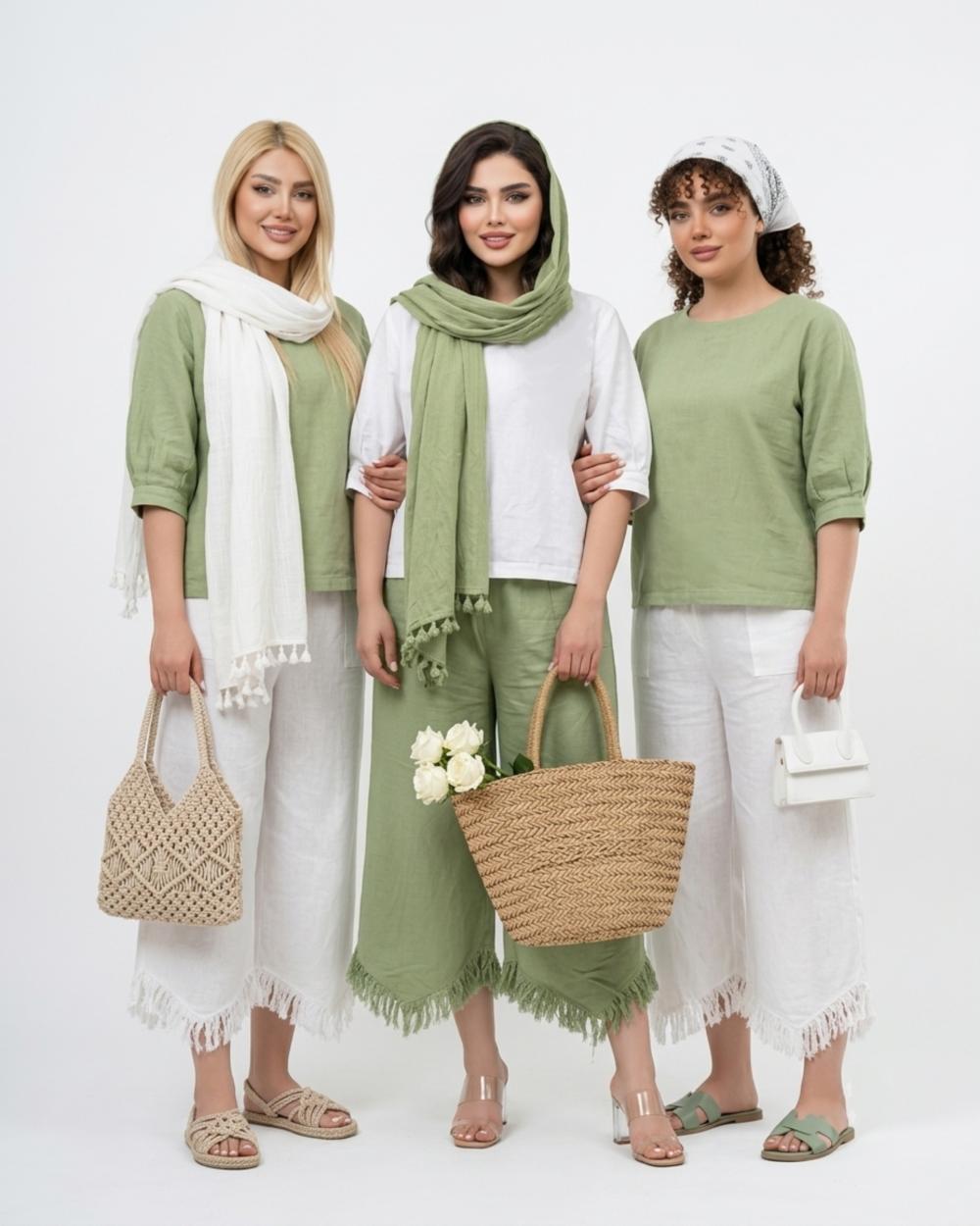 ست دو تیکه  شومیز شلوار الیاف طبیعی زنانه کد 3268