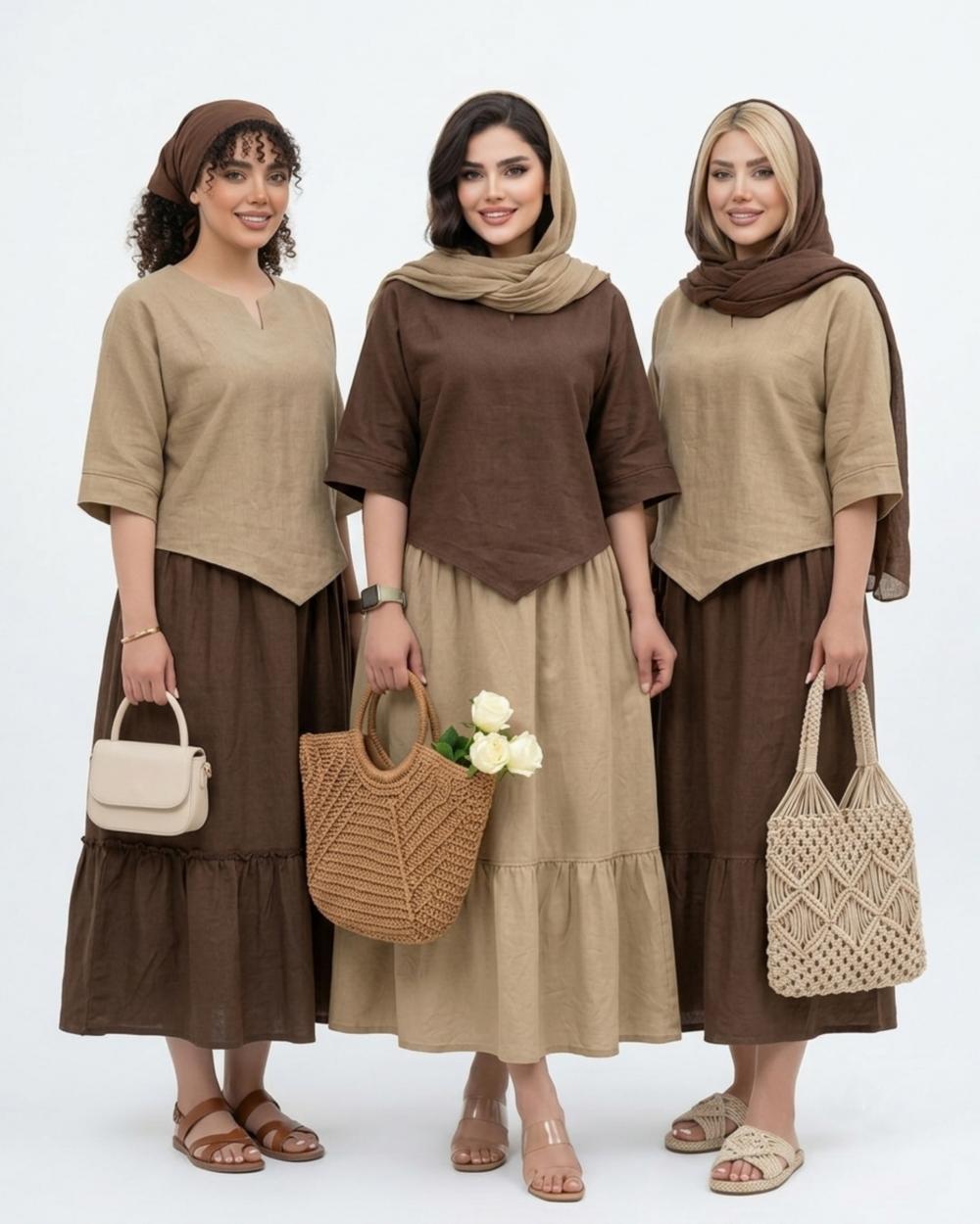 ست دو تیکه شومیز، دامن زنانه الیاف طبیعی کد 3199 (ضمانت اصالت)