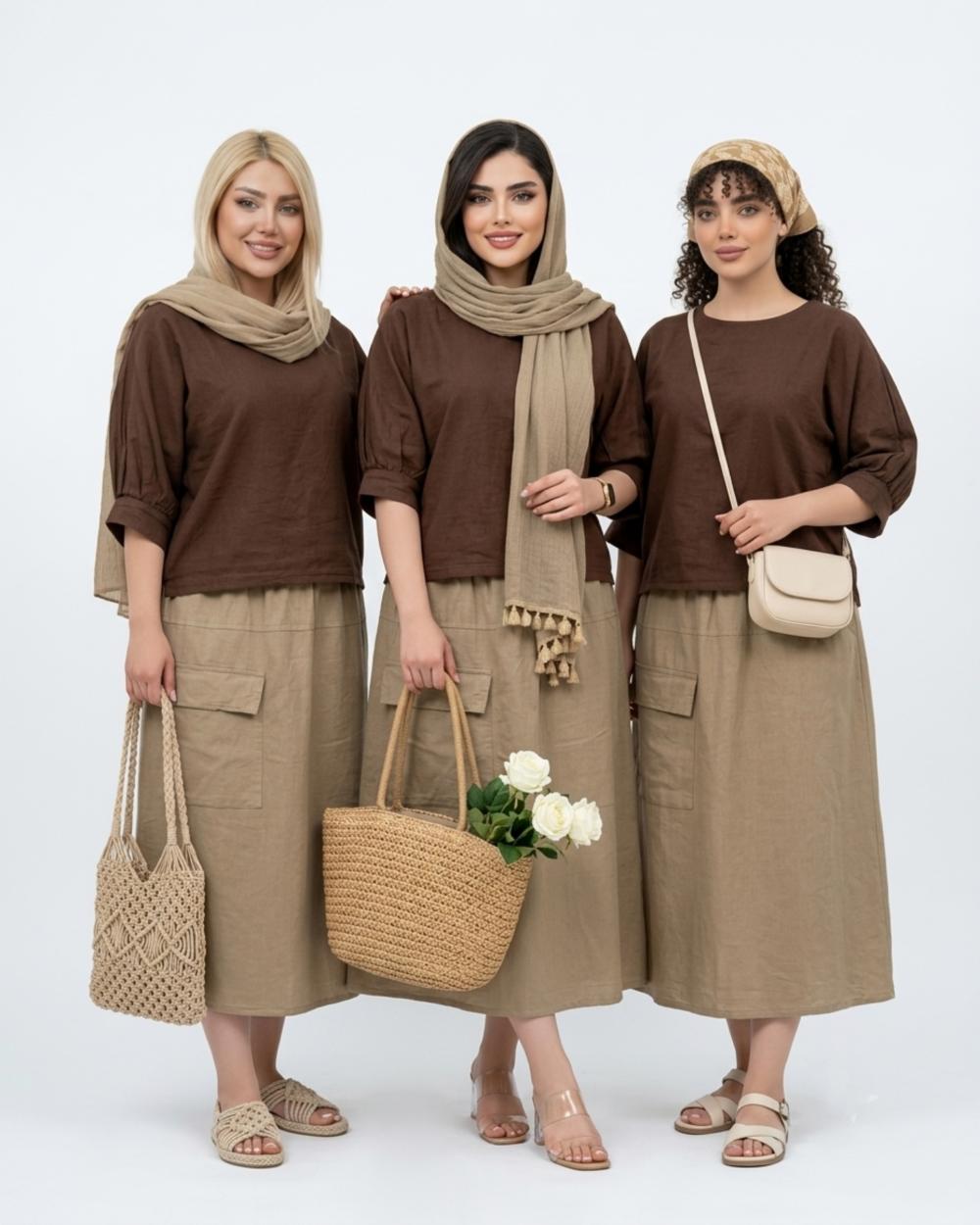 ست دوتیکه شومیز و دامن زنانه الیاف طبیعی کد 3257 (ضمانت اصالت)