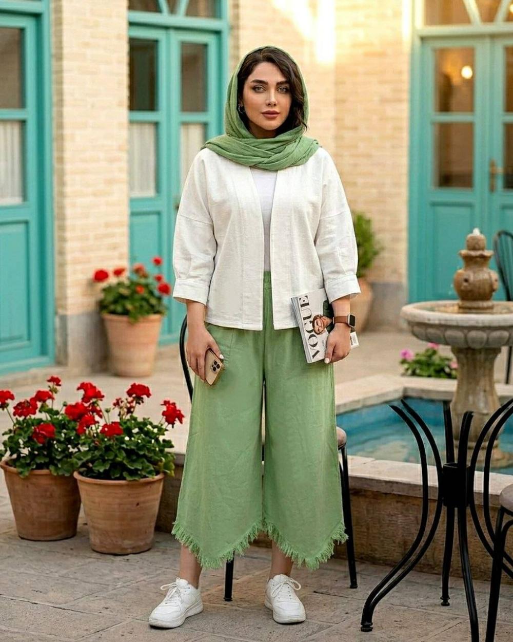 ست کت و شلوار و شال زنانه الیاف طبیعی کد 3287